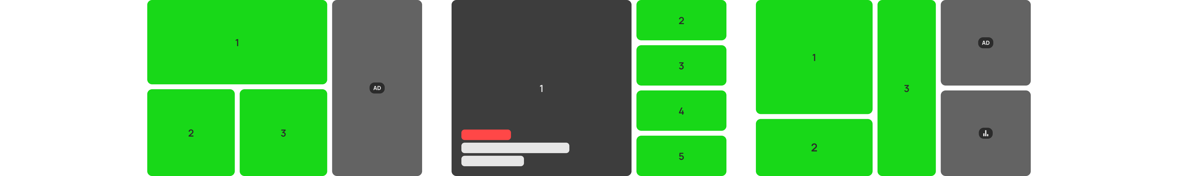 3 grid block layout examples.