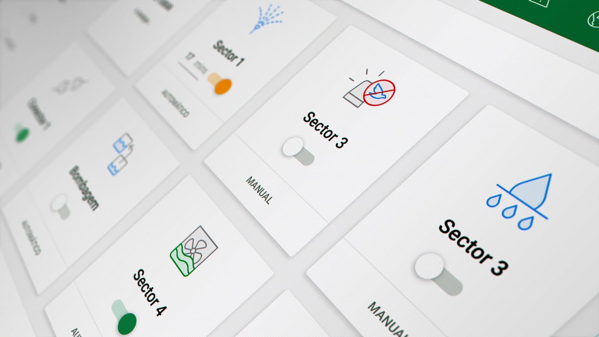 Close-up of digital control panel showing irrigation settings, timers, and switches.